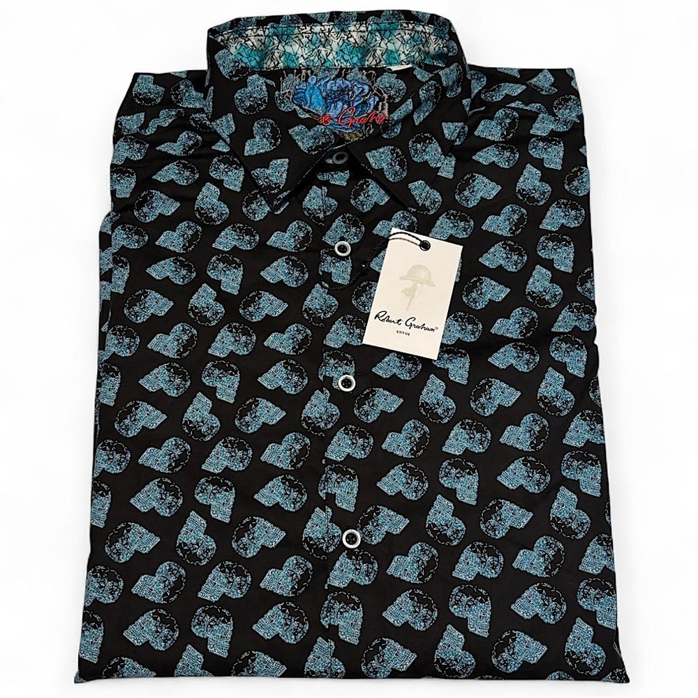 Robert Graham Rexburg 2XL Skull Print Shirt Black NWT Short Sleeve Button Up